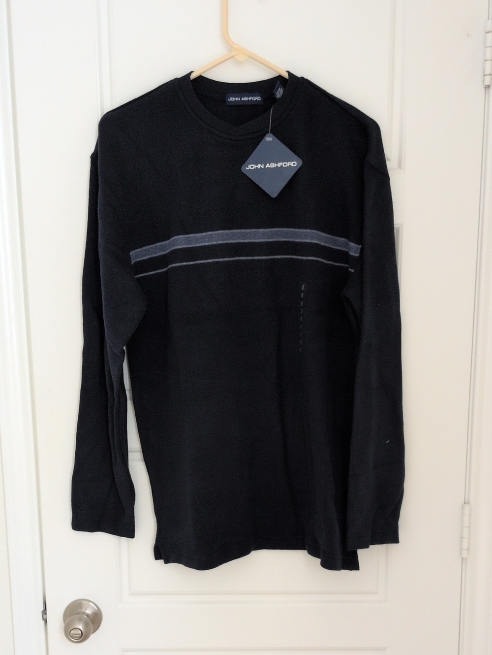 John Ashford Dark Blue Knit Pullover with Light Chest Stripes